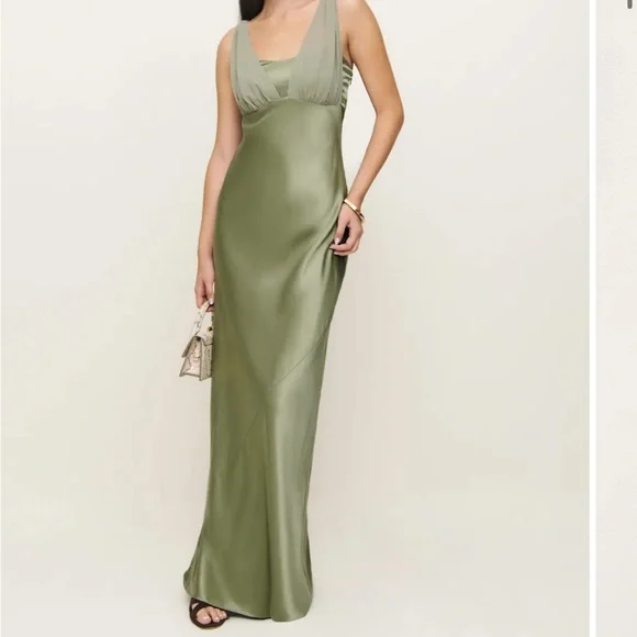strapless open back dress Reformation Juliette Buena Midi Dress in Emerald Floral Print main image 1